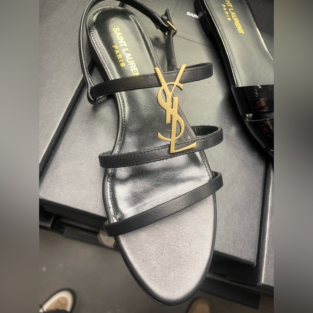 Ysl flats sandals black